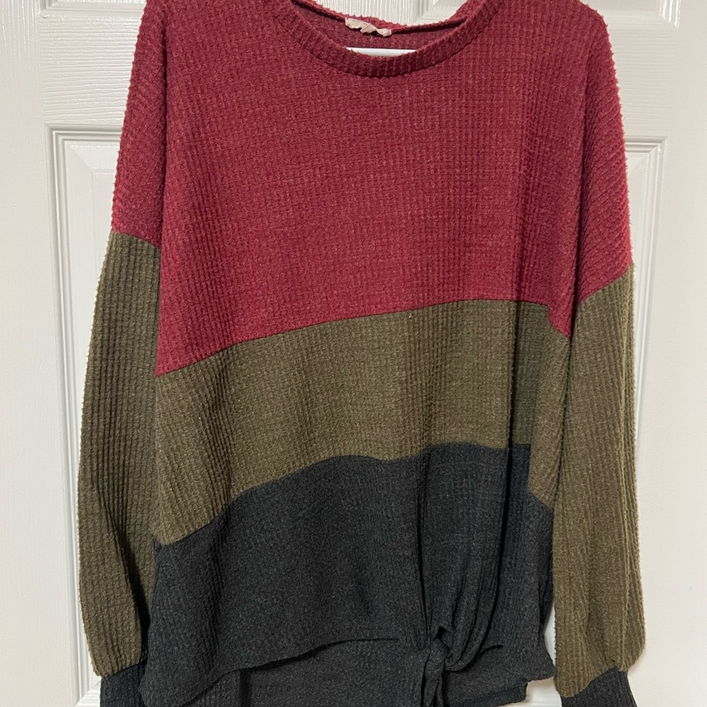 Colorblock Knit Sweater - Red, Olive, and Black